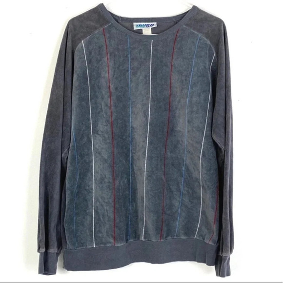 Vintage 80s Velour Pullover Sweatshirt Mens Medium Grandpa Unisex Gray Velvet - Picture 10 of 10